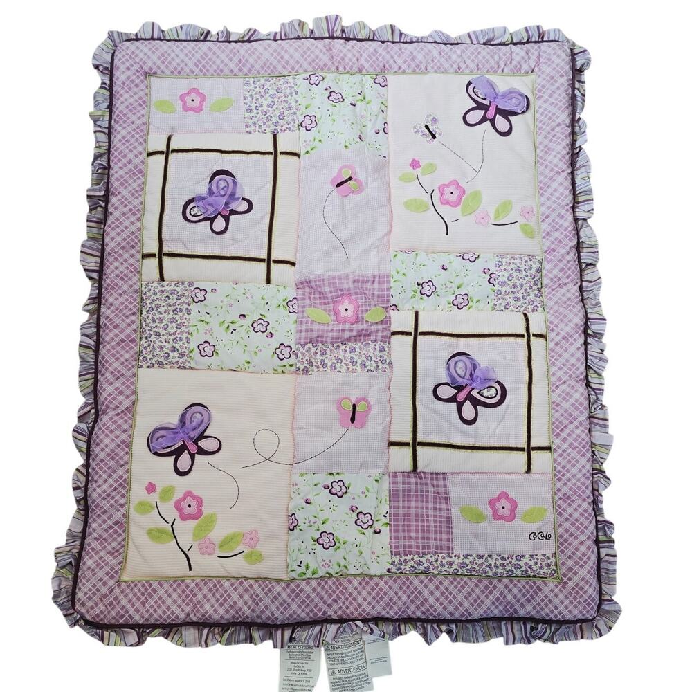 Cocalo Baby Crib Blanket Patchwork Embroidered Butterflies L 42" x W 34.5"